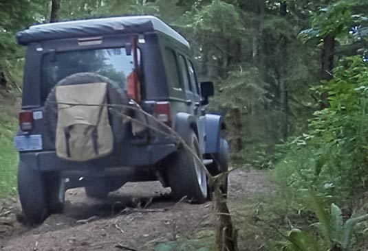 Showing off the articulation of the rear suspension on my Jeep JK