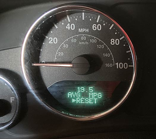 The fuel mileage on my Jeep, after a recent 200-mile trip