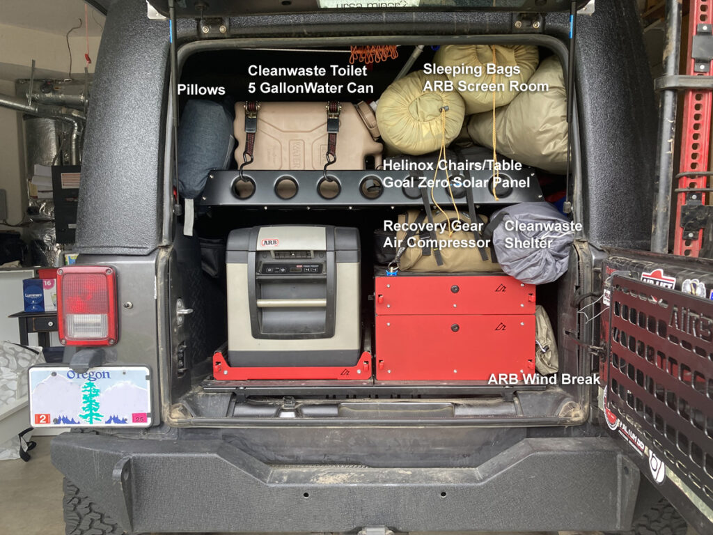 All of the visible gear that I keep in the back of my Jeep